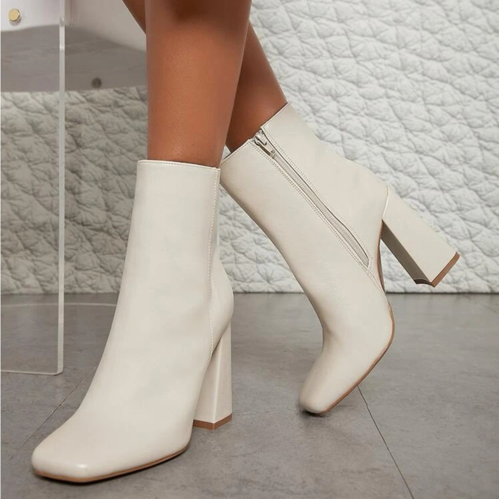 Cream ankle boots